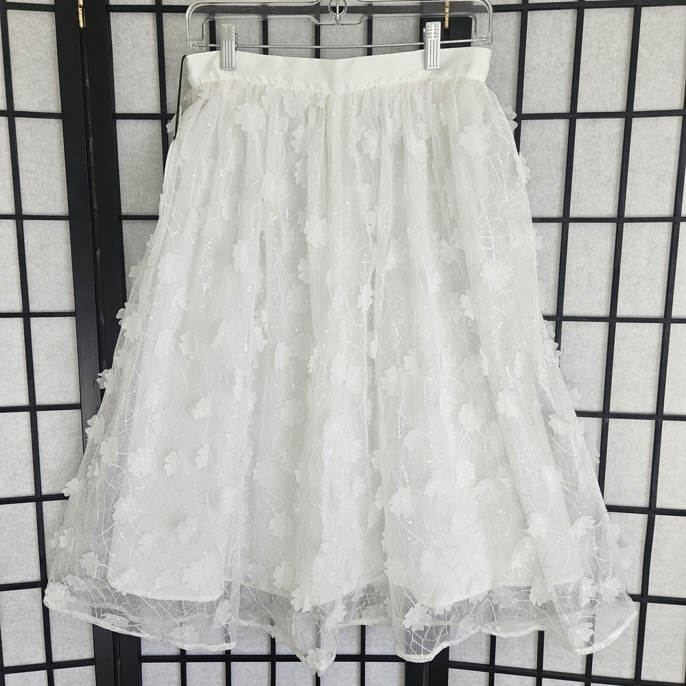 Reve White Floral Tulle A-Line Skirt NWT Size Medium